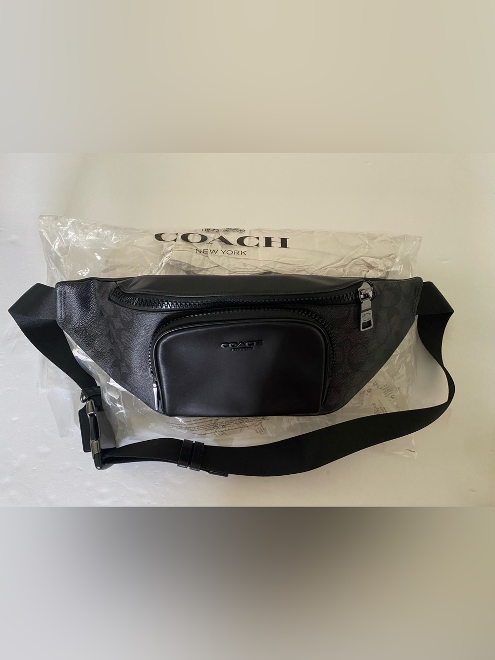 Coach CT714 Racer Belt Bag Signature Black Canvas & Leather Belt Bag Gunmetal